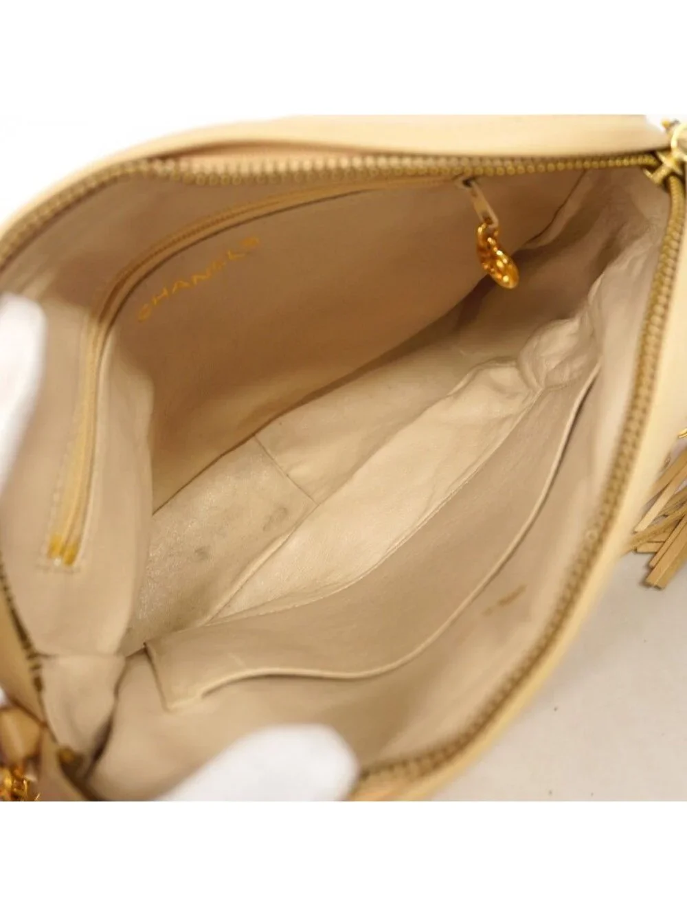 Chanel Shoulder Bag Quilted Lambskin Beige Gold